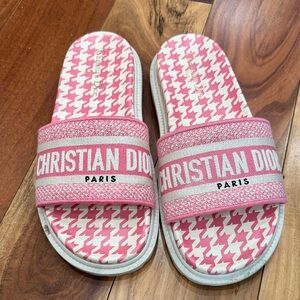 Dior Kids Pink and White Slide Sandals